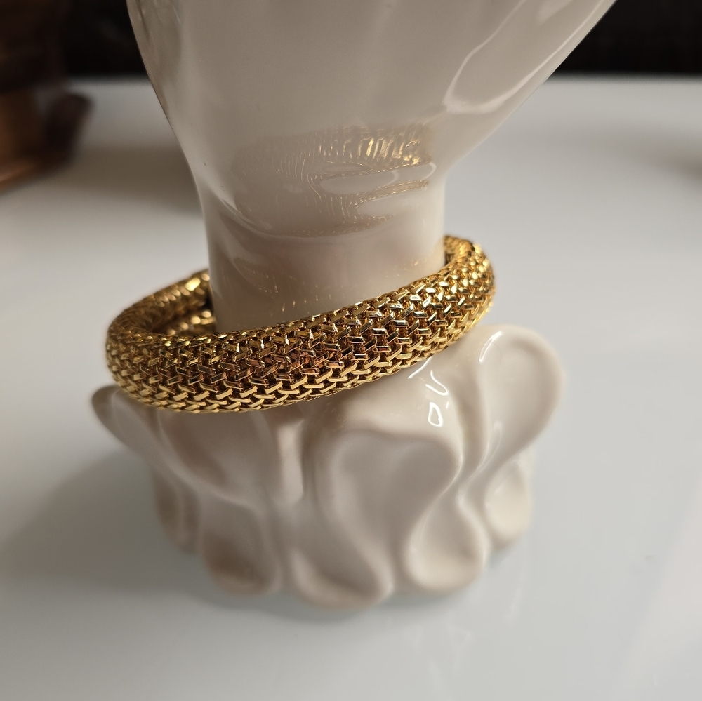 Vintage Textured Mesh Cuff Gold Tone